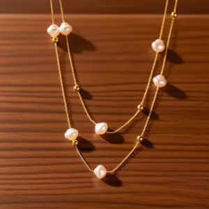 X01073-Round Pearl-Necklace- Gold
