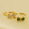 Wholesale PVD Coated 18K Gold Plated Bow Knot 304 Stainless Steel Retro Sweet Waterproof Non Tarnish Open Rings