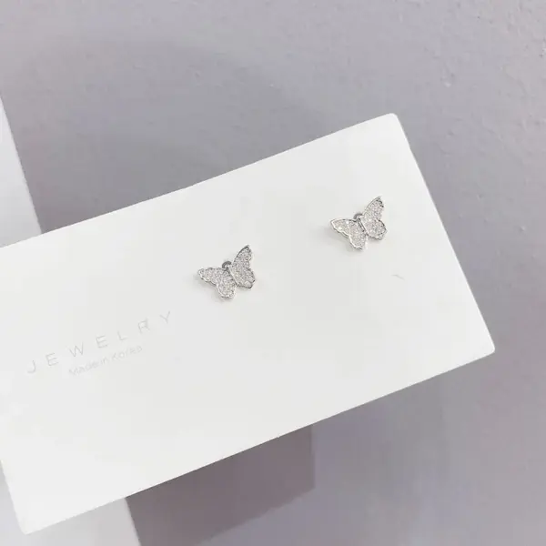 Wholesale Sweet Butterfly Copper Ear Studs Gold Plated Zircon Copper Earrings 3 Pairs