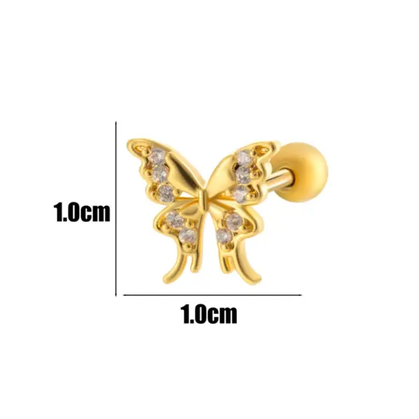 Wholesale 1 Piece Ear Cartilage Rings & Studs IG Style Simple Style Korean Style Heart Shape Butterfly Bow Knot Copper Waterproof Non Tarnish Surgical Steel Zircon