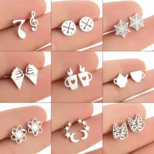 Wholesale PVD Coated 18K Gold Real Gold Plated Star Moon Spider Web 304 Stainless Steel Modern Style Waterproof Non Tarnish Ear Studs