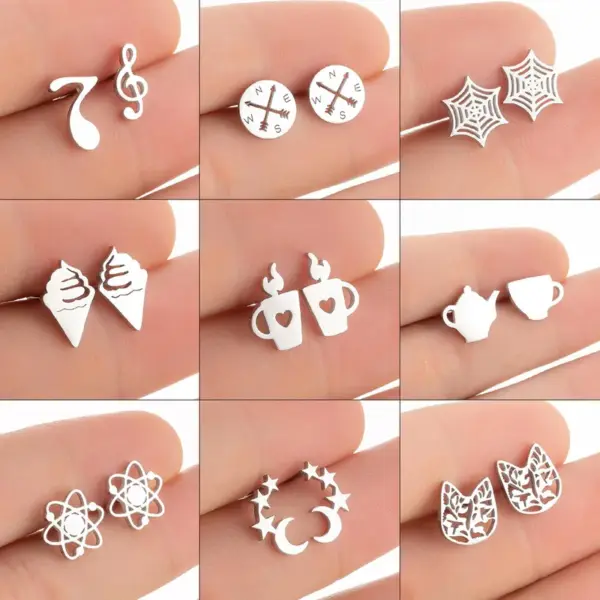 Wholesale PVD Coated 18K Gold Real Gold Plated Star Moon Spider Web 304 Stainless Steel Modern Style Waterproof Non Tarnish Ear Studs