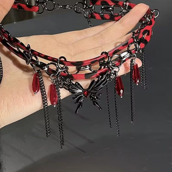oly-0c5b5fed154628111e95ba6e9251d368 Wholesale Gothic Spice Girl Style Leopard Print Rivet Cross Necklace Women Sweet Cool Necklace chocker Clavicle Chain Abi Aessories