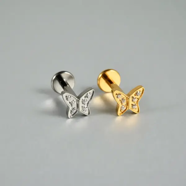 1 Piece Ear Cartilage Rings & Studs Casual Hip-Hop Snake Butterfly G23 Titanium Alloy Zircon Ion Plating (IP) 18K Gold Plated Lip