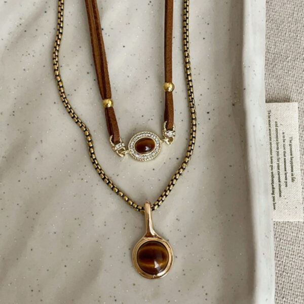 oly-0c5eb8733fd26424c87e1145cb3cf42a Wholesale Tiger's Eye Pendant Double Necklace