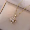 18K Real Gold Plated 304 Stainless Steel PVD Coated Copper Zircon Flower Diamond Cable Chain Pendant Necklace