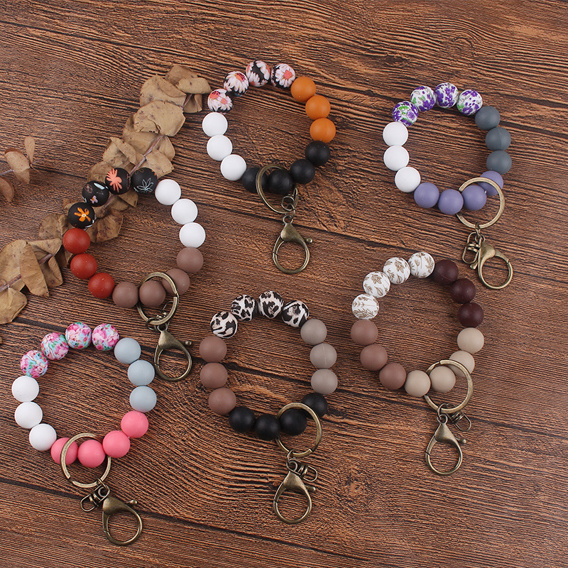 Wholesale Printed Silicone DIY Printed Beaded Bracelet Keychain Aessories