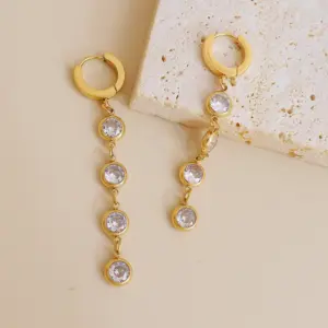 Wholesale Fashion Geometric Plating 304 Stainless Steel Artificial Gemstones 16K Gold Plated White Gold Plated Gold Plated Stainless Steel Earrings