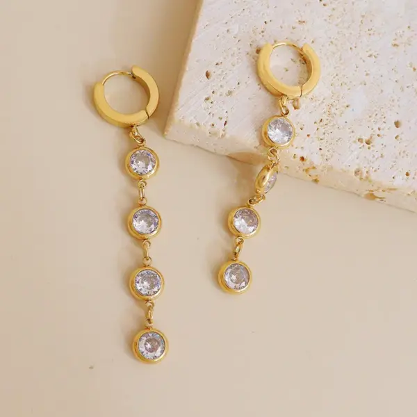 Wholesale Fashion Geometric Plating 304 Stainless Steel Artificial Gemstones 16K Gold Plated White Gold Plated Gold Plated Stainless Steel Earrings