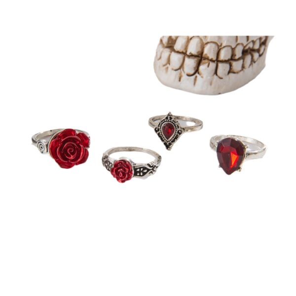 Wholesale Punk style dark heart-shaped inlaid red rose ring set