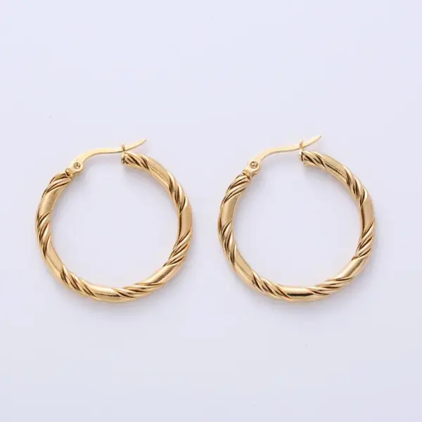 Wholesale 1 Pair Vintage Style The Answer Twist Stainless Steel Hoop Earrings