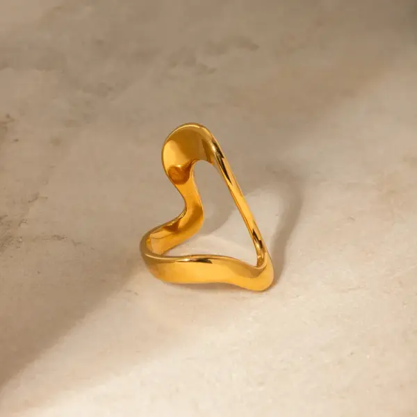 Wholesale 304 Stainless Steel Solid Color PVD Coated Titanium Steel 18K Real Gold Plated Real Gold Plated IG Style Simple Style Waterproof Non Tarnish Irregular Gold Rings