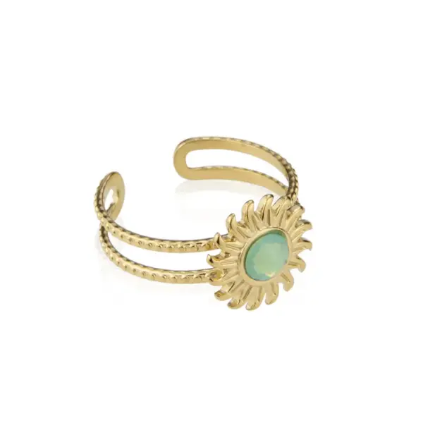 Wholesale Jewelry Simple Style Round 304 Stainless Steel Natural Stone 18K Gold Plated Open Ring