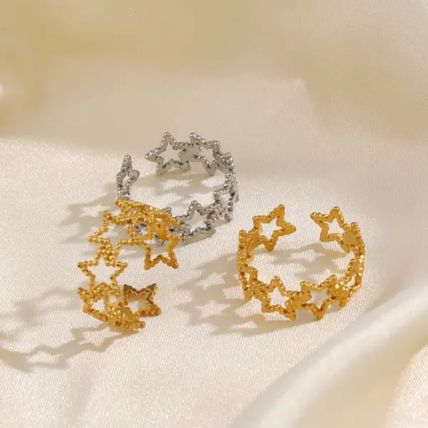 Wholesale PVD Coated 18K Gold Plated Pentagram 304 Stainless Steel Simple Style Waterproof Non Tarnish Open Rings