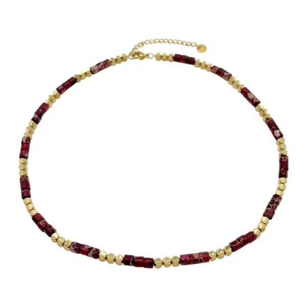 Wholesale Jewelry Fashion Geometric 304 Stainless Steel Natural Stone Haematite Natural Stone Beads Gold Plated Plating Stainless Steel Necklaces