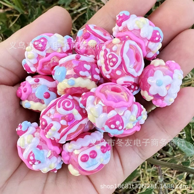 Wholesale Rose pink acrylic heavy-duty hand-painted beads