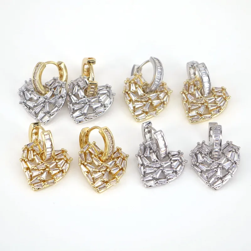 Wholesale Luxurious Fashion Simple Style Heart Copper Artificial Gemstones Earrings