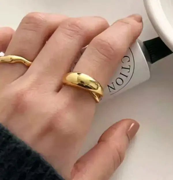 Wholesale 304 Stainless Steel Solid Color PVD Coated 18K Real Gold Plated Simple Style Classic Style Waterproof Non Tarnish Plating Gold Open Rings