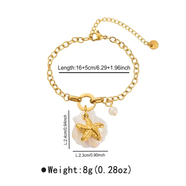 Wholesale Marine Style Starfish Conch 304 Stainless Steel Cable Chain Bracelets In Bulk