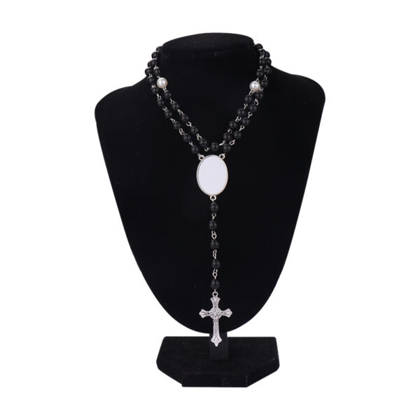 Wholesale Heat Transfer Rosary Beaded Necklace Cross Border Bead Necklace Heat Transfer Cross Metal Pendant