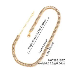 18K Gold 2.5 * 5mm Horizontal White Zirconium / 33cm+7cm