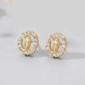 Wholesale Fashion Round Copper Inlay Zircon Ear Studs 1 Pair