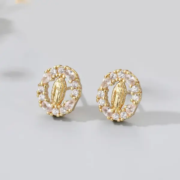 Wholesale Fashion Round Copper Inlay Zircon Ear Studs 1 Pair