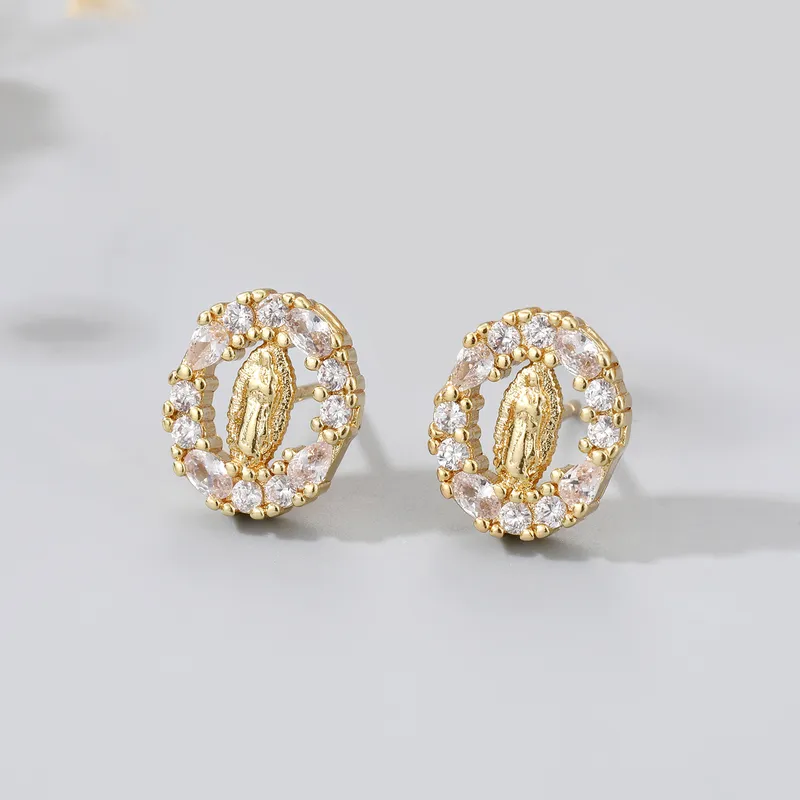 Wholesale Fashion Round Copper Inlay Zircon Ear Studs 1 Pair