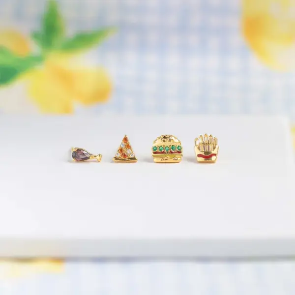 Wholesale Fashion Geometric Coke Hamburger Brass Inlaid Zircon Ear Studs 1 Pair