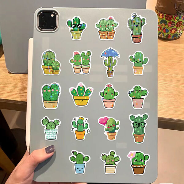 Wholesale 50 Holographic Cartoon Cactus Graffiti Stickers to Decorate iPad Luggage Notebook DIY Waterproof Cross-Border Batch