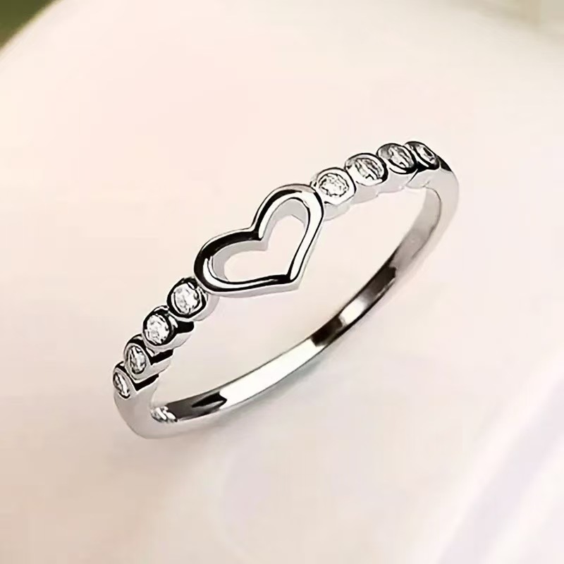 Wholesale Japanese and Korean Heart-Shaped Rings for Women, Index Finger Rings, Japanese and Korean Style Hollow Diamond Heart-Shaped Rings, Fashionab
