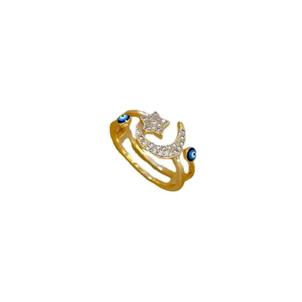 Wholesale Fashion Star Moon Brass Plating Zircon Open Ring