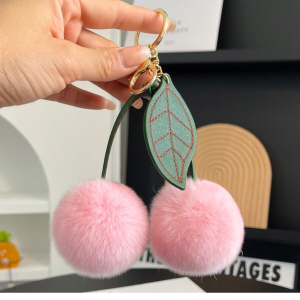 Wholesale new imitation wool single leaf cherry plush pendant fashion car keychain net popular cute bag ornaments