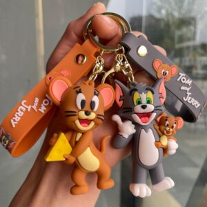 Wholesale Cute cat and mouse keychain cartoon doll Tom fur bag pendant car key chain small gift