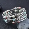 Wholesale Fashion Flower Natural Stone Beaded Layered Bracelets