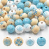 Wholesale Christmas Snowflake Wood Beads 16MM Colorful Printed Beads