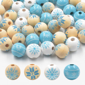 oly-0ccf3290736c017cdd8aea38f311f96b Wholesale Christmas Snowflake Wood Beads 16MM Colorful Printed Beads