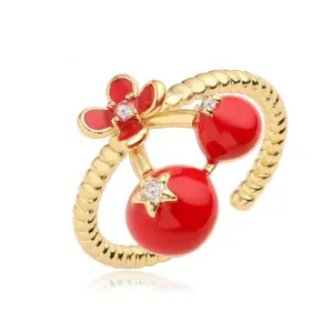 Golden Hemp Lace Petal Red Cherry Ring