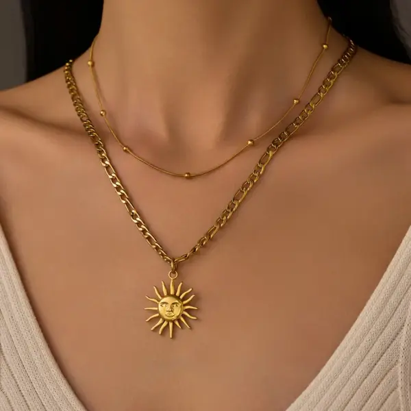 Wholesale Jewelry Simple Style Classic Style Sun 304 Stainless Steel Pendant Necklace