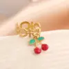 Ion Plating (IP) 18K Gold Plated Cherry 304 Stainless Steel Elegant Cute Luxurious Waterproof Non Tarnish Open Rings