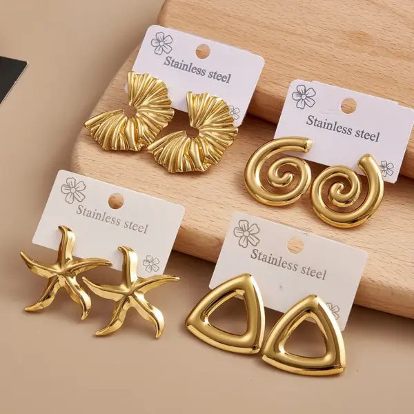 Wholesale Triangle Star Spiral Folded 304 Stainless Steel Electroplated Earrings Fashionable Casual Minimalist Style Women's Jewelry