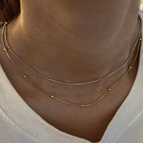 Wholesale 316 Stainless Steel Gold Plated Vacuum Electroplating (In-Furnace) Gold-Plated Unisex Bead Chain Mix And Match Necklace