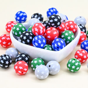 Wholesale [Hongzhou] Five-Pointed Star Watermark Food Grade Silicone Round Beads Baby Teether DIY Jewelry Loose Beads Ready for Sale