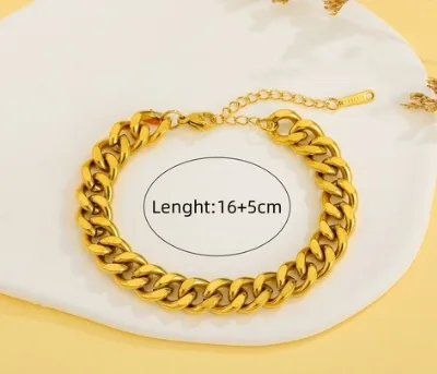 Wholesale PVD Coated Real Gold Plated 18K Gold Solid Color Titanium Steel Streetwear Waterproof Non Tarnish Titanium Steel Bracelets