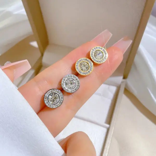 Wholesale PVD Coated Real Gold Plated Round Titanium Steel Elegant Waterproof Non Tarnish Ear Studs