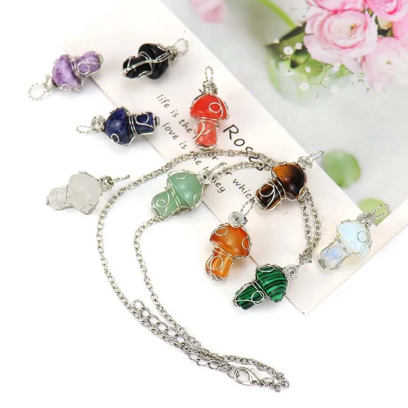 Wholesale Simple Style Mushroom Natural Stone Handmade Pendant Necklace 1 Piece