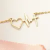 Wholesale 304 Stainless Steel Electrocardiogram Heart Shape Ion Plating (IP) 18K Real Gold Plated Elegant Waterproof Non Tarnish Cable Chain Gold Pendant Necklace