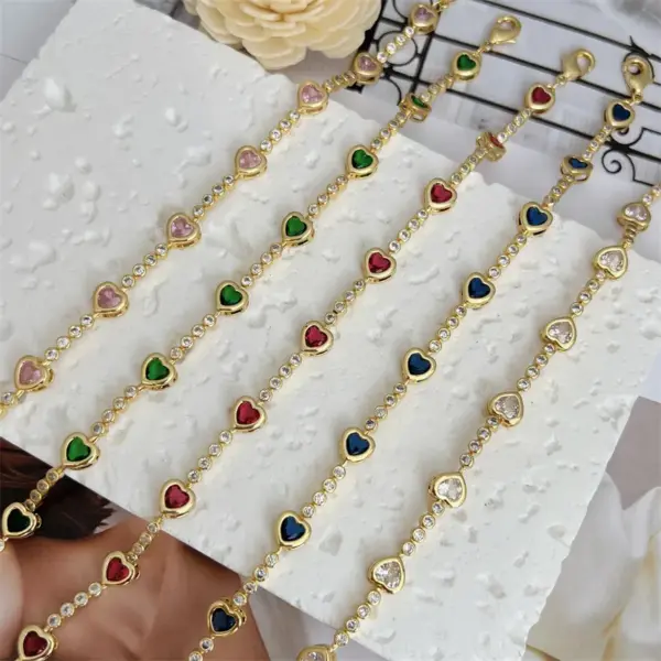 Wholesale Jewelry Classic Style Round Heart Shape Copper Zircon 18K Gold Plated Inlay Bracelets