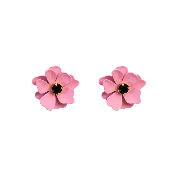 oly-0cf29e5d4a1a1e3d92c6d7302b1a014b Wholesale Sier Raspberry Red Paint Flower Earrings Obsidian Solid Color Petal Earrings Hierarchical Frosted Diamond Earrings