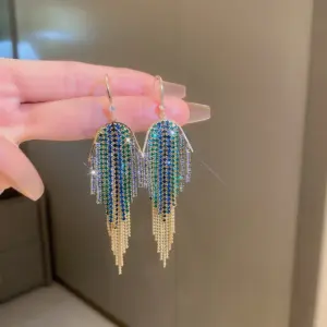 2# Ear Hook-Green Blue Diamond Tassel